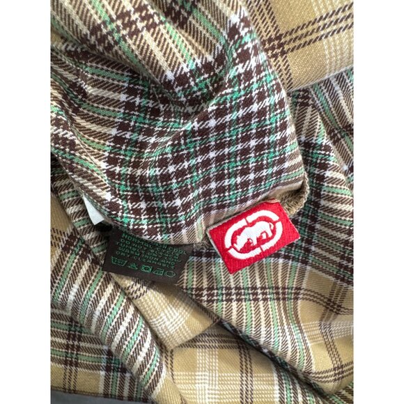 Ecko Unlimited mens Large Plaid Button-Up Short Sleeve tan multi color - Picture 5 of 16